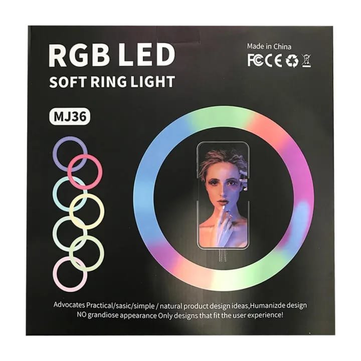 RGB LED Soft Ring Light MJ36 | 36 Inch Pro Ring Light with Tripod + Phone Holder | 16 RGB Modes | For TikTok, YouTube, Makeup, Live Stream